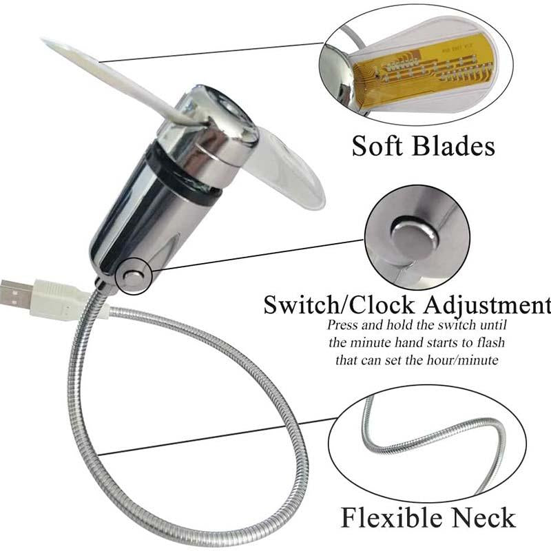 š„USB Fan with LED Clock Lighting