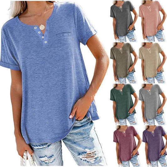 šFashion Solid Color Pocket Short Sleeve T-Shirt