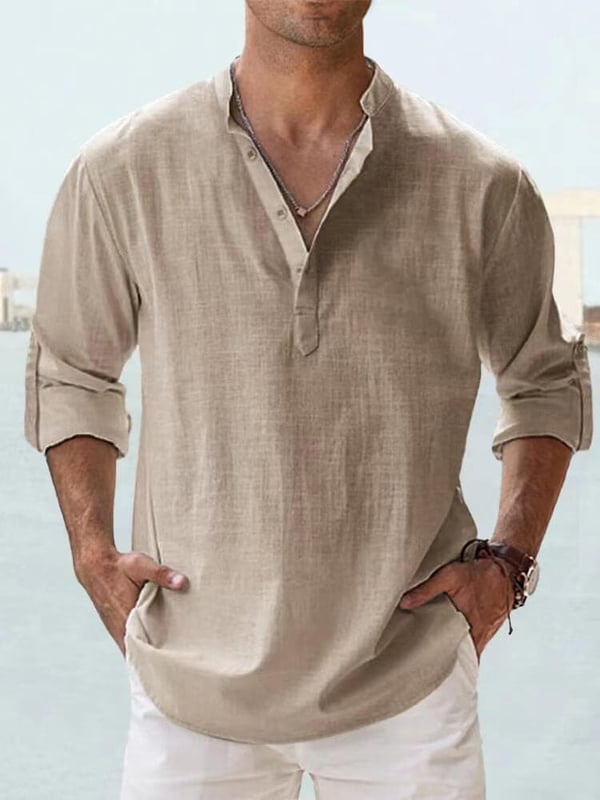 Men's linen casual long-sleeved shirt
