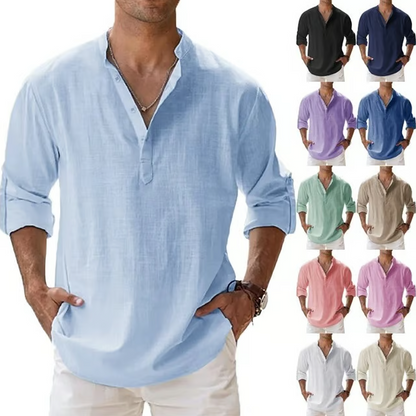 Men's linen casual long-sleeved shirt