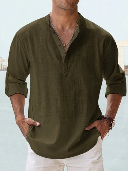 Men's linen casual long-sleeved shirt
