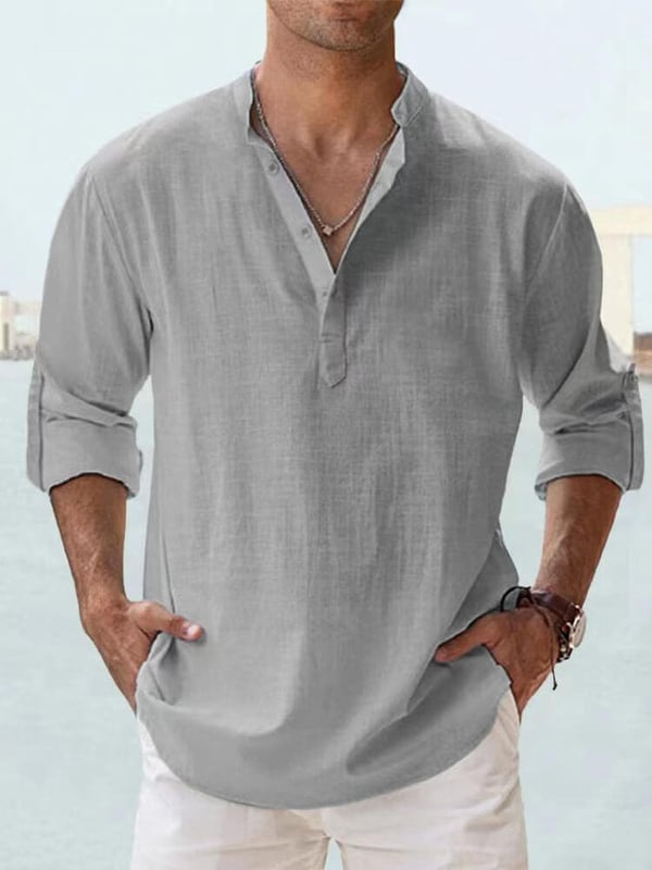 Men's linen casual long-sleeved shirt