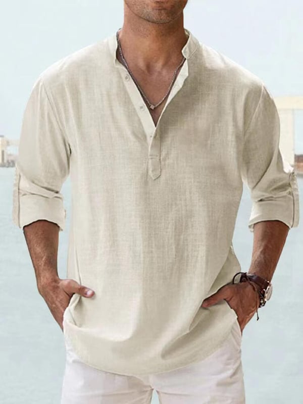 Men's linen casual long-sleeved shirt