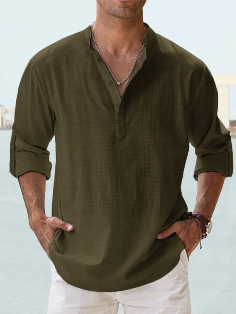 Men's linen casual long-sleeved shirt