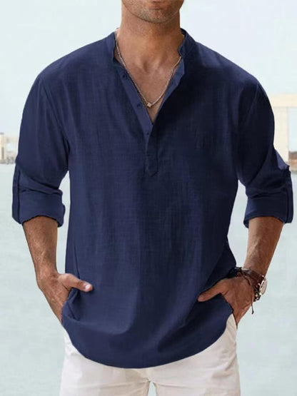 Men's linen casual long-sleeved shirt